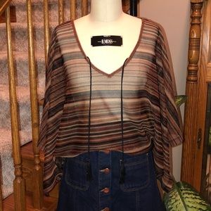 Sanctuary striped open stitch poncho with tassels